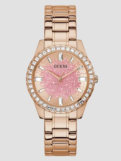 Guess Factory Rose Gold-tone And Pink Glitter Analog Watch