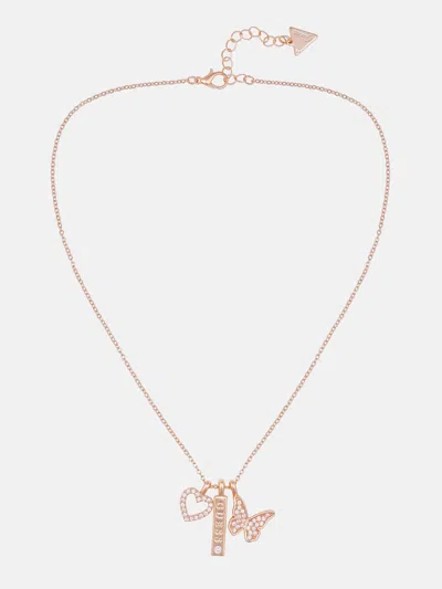 Guess Factory Rose Gold-tone Butterfly Charm Necklace In Multi
