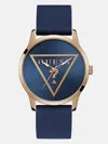 Guess Factory Rose Gold-tone Triangle And Blue Silicone Analog Watch