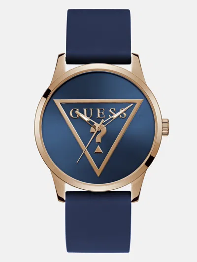 Guess Factory Rose Gold-tone Triangle And Blue Silicone Analog Watch