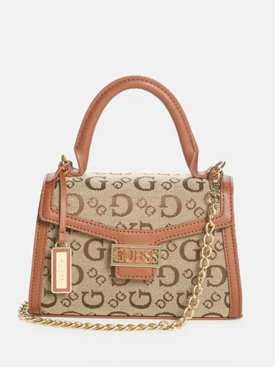 Guess Factory Sabrina Top-handle Mini Bag In Brown