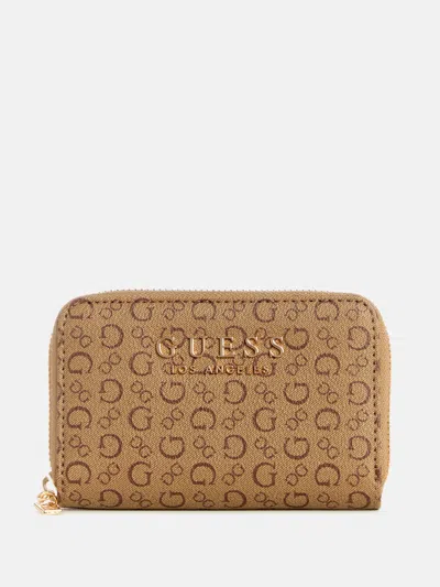 Guess Factory Saffron Small Logo Zip Wallet In Brown