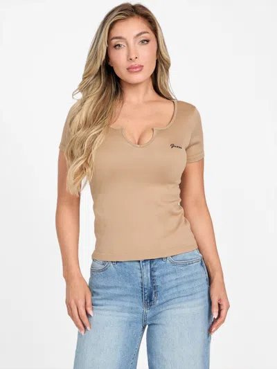 Guess Factory Sammie Crewneck Crop Top In Brown
