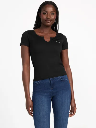 Guess Factory Sammie Crewneck Crop Top In Black