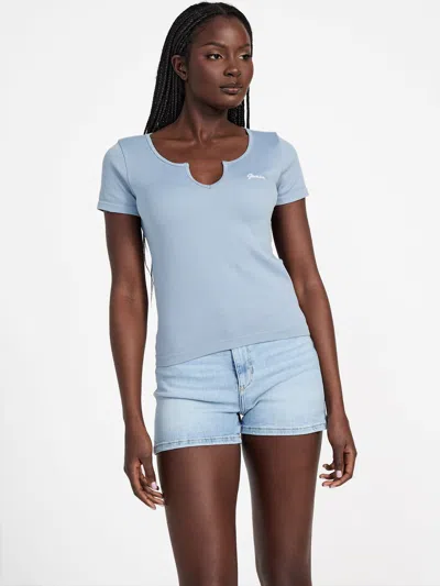Guess Factory Sammie Crewneck Crop Top In Blue