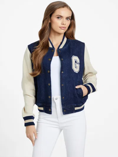 Guess Factory Savanna Varsity Jacket In Blue