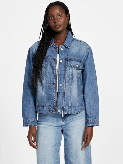 Guess Factory Seri Zip Denim Jacket In Blue