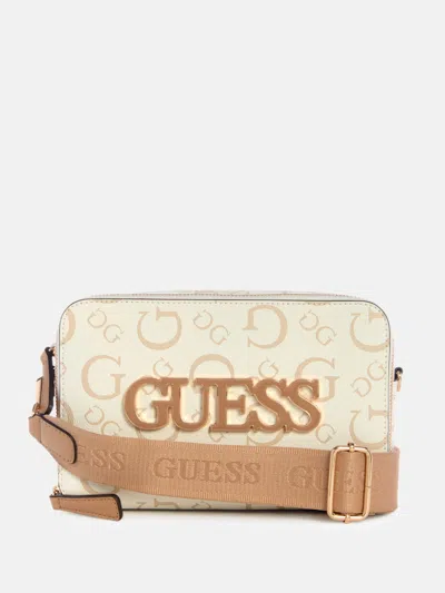 Guess Factory Shaela Logo Top Zip Crossbody In White