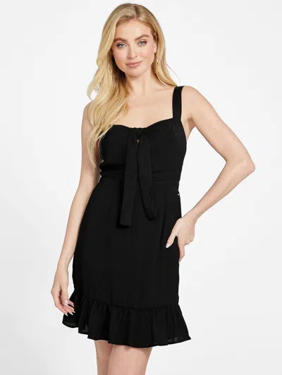 Guess Factory Shirley Tie-front Crepe Dress In Black