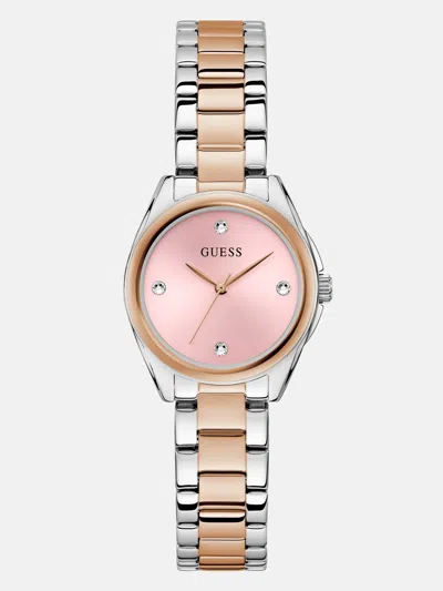 Guess Factory Silver And Rose Gold-tone Analog Watch In Multi