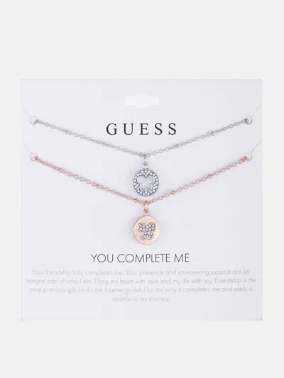 Guess Factory Silver And Rose Gold-tone Necklace Set In Multi