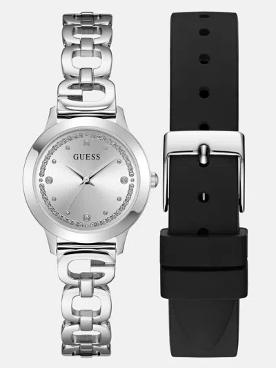 Guess Factory Silver-tone Analog Silicon Watch