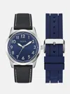 Guess Factory Silver-tone And Blue Analog Watch Box Set In Silver