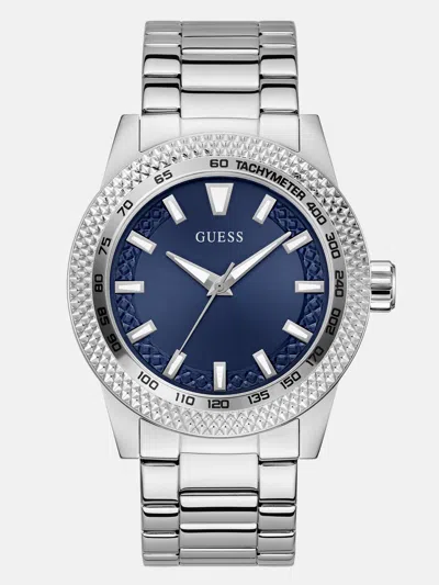 Guess Factory Silver-tone And Blue Analog Watch In Metallic
