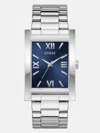 Guess Factory Silver-tone And Blue Square Analog Watch In Black