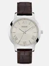 Guess Factory Silver-tone And Brown Leather Analog Watch In Brown