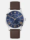 Guess Factory Silver-tone And Brown Leather Analog Watch In Brown