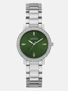 Guess Factory Silver-tone And Green Analog Watch In Silver