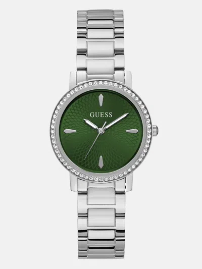 Guess Factory Silver-tone And Green Analog Watch