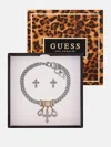 Guess Factory Silver-tone Cross Stud Earrings And Bracelet Box Set In Multi