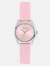 Guess Factory Silver-tone Crystal And Pink Silicone Analog Watch In Pink