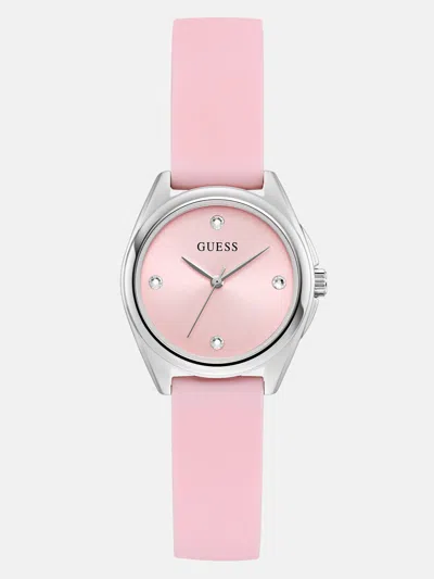 Guess Factory Silver-tone Crystal And Pink Silicone Analog Watch