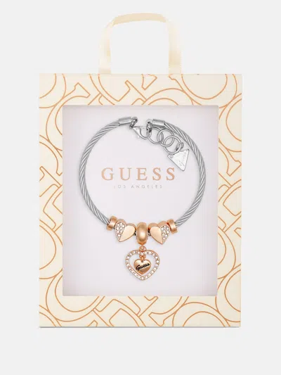 Guess Factory Silver-tone Heart Charm Bracelet Gift Box In Multi