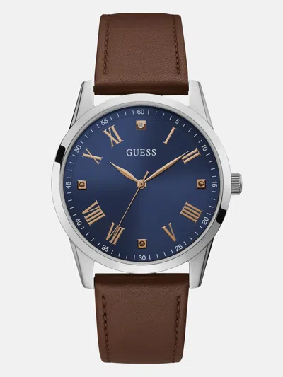 Guess Factory Silver-tone Leather Analog Watch In Black