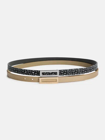Guess Factory Skinny Faux-leather Belt 2-pack In Black