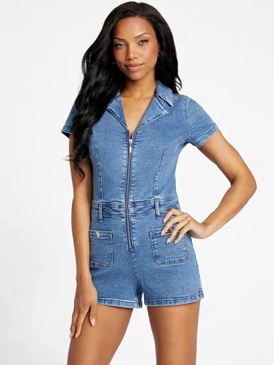 Guess Factory Sloane Denim Romper In Blue