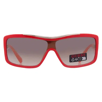 Guess Factory Smoke Mirror Shield Ladies Sunglasses Go00035 66c 00 In Red