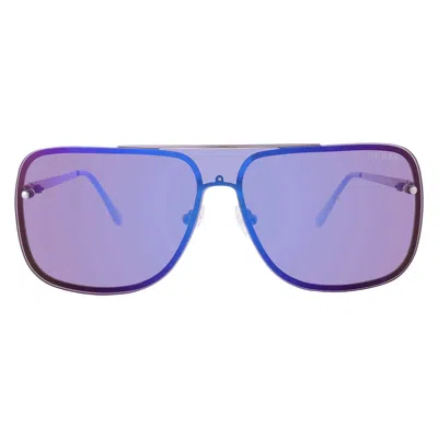 Guess Factory Smoke Mirror Shield Men's Sunglasses Go00053 08c 00 In Blue