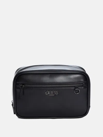 Guess Factory Smooth Faux-leather Dopp Kit In Black