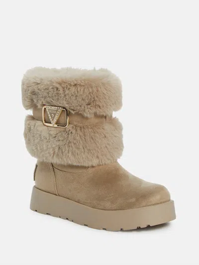 Guess Factory Somer Shearling Boots In White