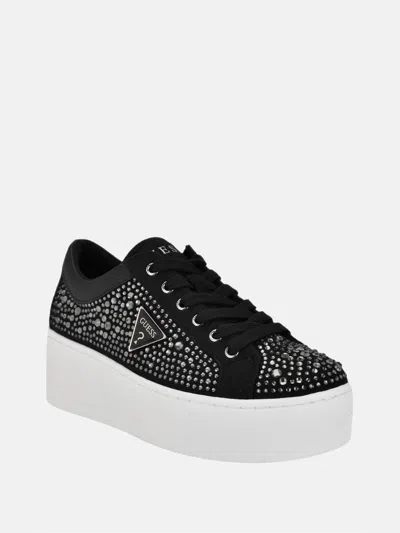 Guess Factory Sonly Rhinestone Platform Sneakers In Black