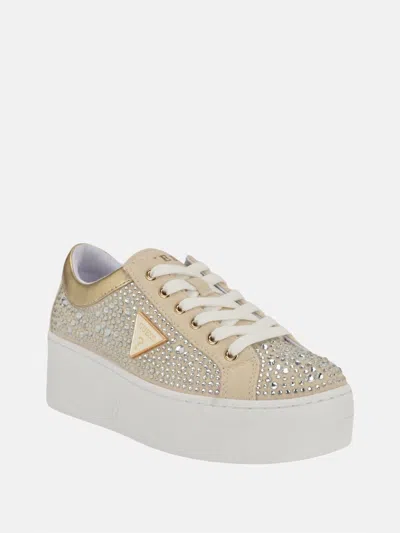 Guess Factory Sonly Rhinestone Platform Sneakers In Gold