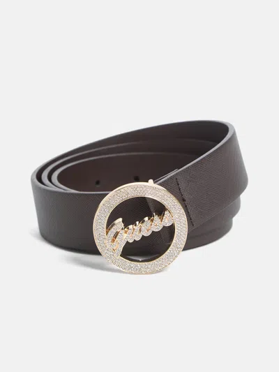 Guess Factory Sparkle Guess Script Belt In Brown