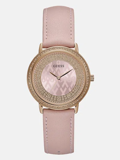 Guess Factory Sparkling Pink Rose Gold-tone And Leather Analog Watch