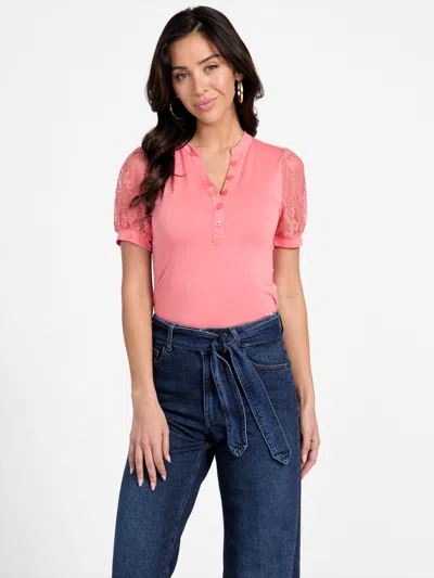 Guess Factory Stacy Lace Sleeve Top In Multi
