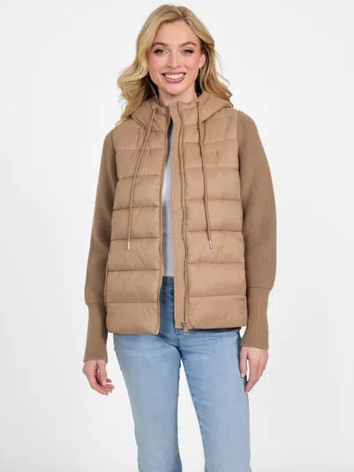 Guess Factory Stephany Hooded Puffer Jacket In Beige