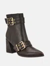 Guess Factory Teases Buckled Block Heel Booties In Brown