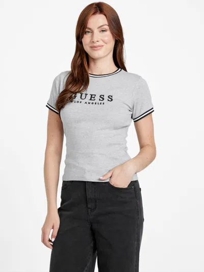 Guess Factory Teddy Ribbed Tee In Gray