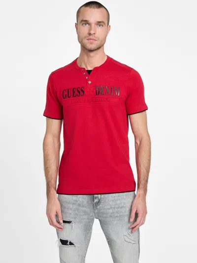 Guess Factory Tedger Logo Henley Tee In Red