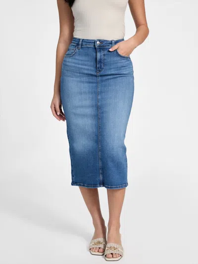 Guess Factory Tee Denim Midi Skirt In Multi