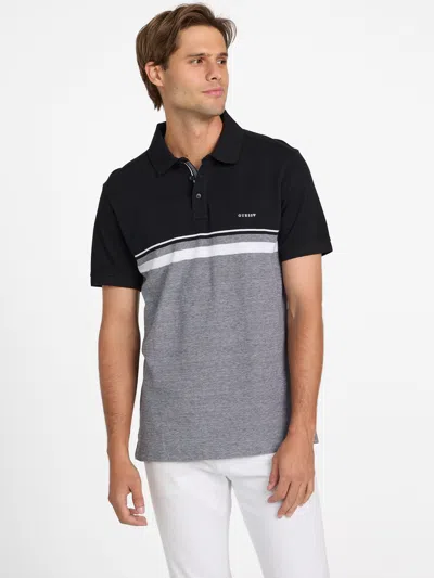 Guess Factory Teo Color-block Striped Polo In Black