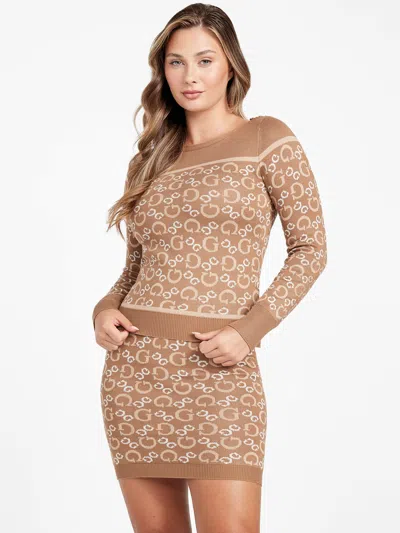Guess Factory Tianna Boatneck Logo Sweater In Beige