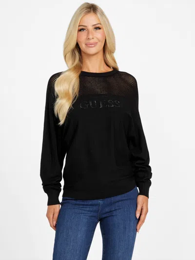 Guess Factory Tina Crystal Crewneck Sweater In Black