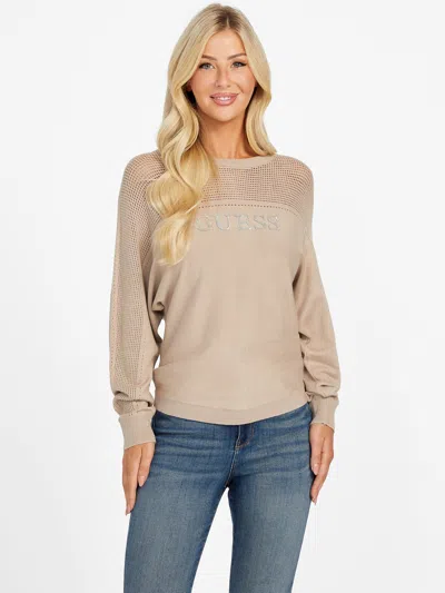 Guess Factory Tina Crystal Crewneck Sweater In Neutral