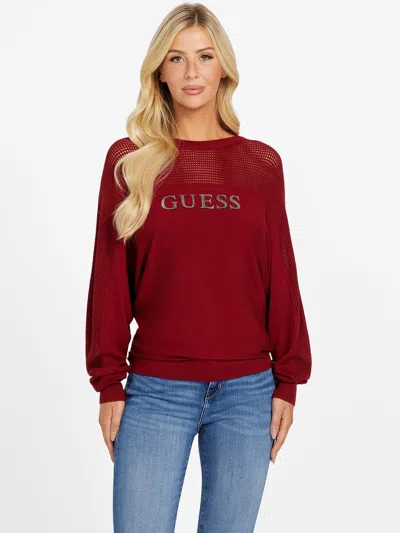 Guess Factory Tina Crystal Crewneck Sweater In Purple