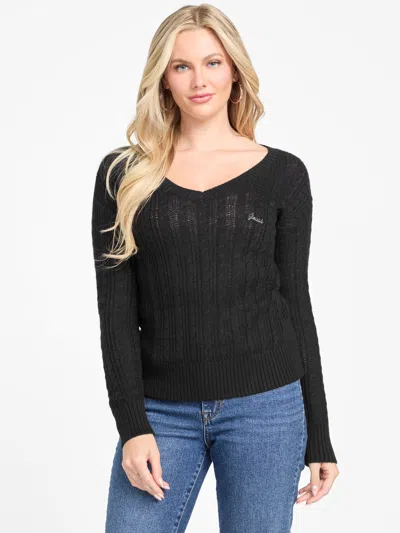 Guess Factory Tracee V-neck Sweater In Black